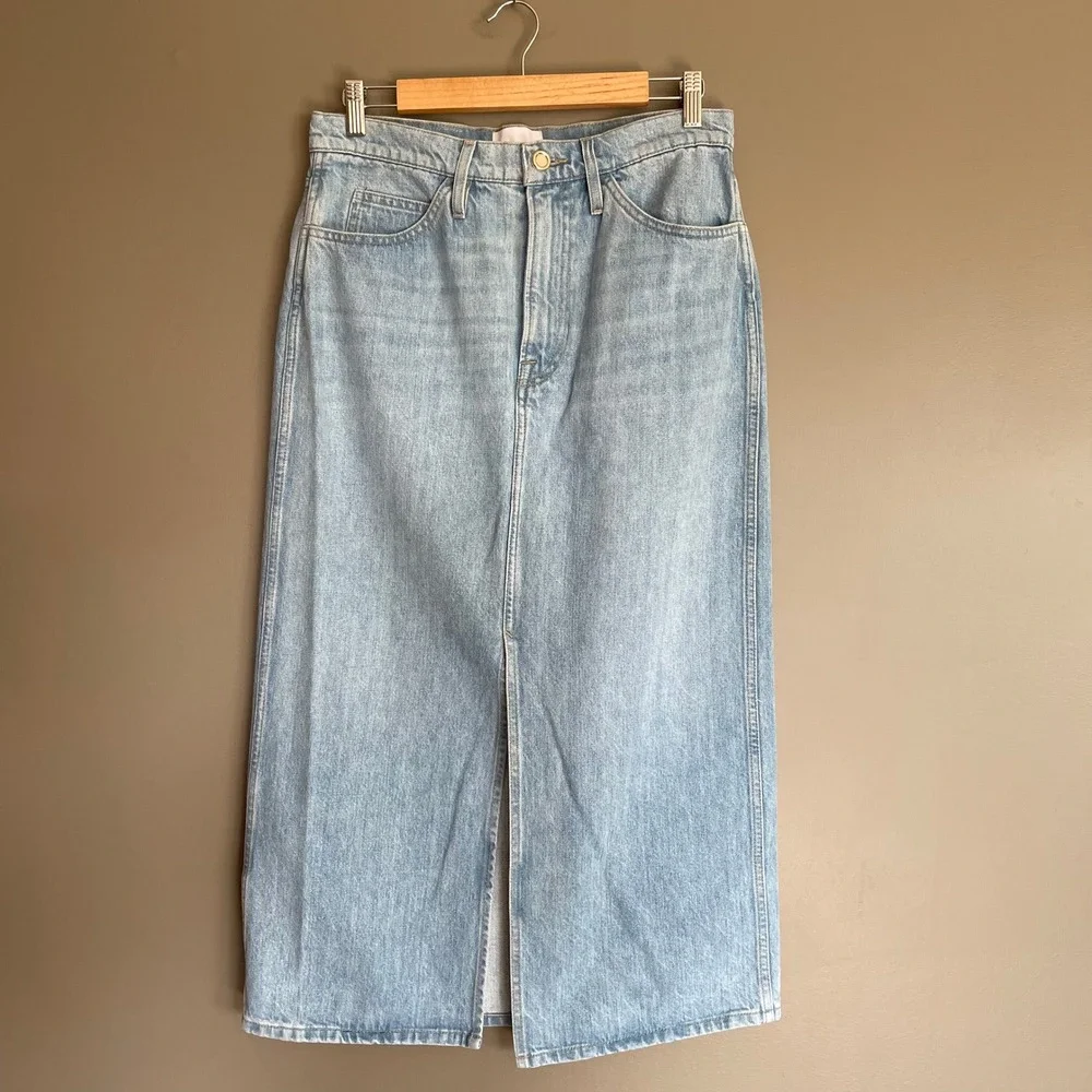 FRAME Le Italien Maxi‎ Skirt Denim Jean Skirt Size 29 Turin Wash Blue Chic Sexy